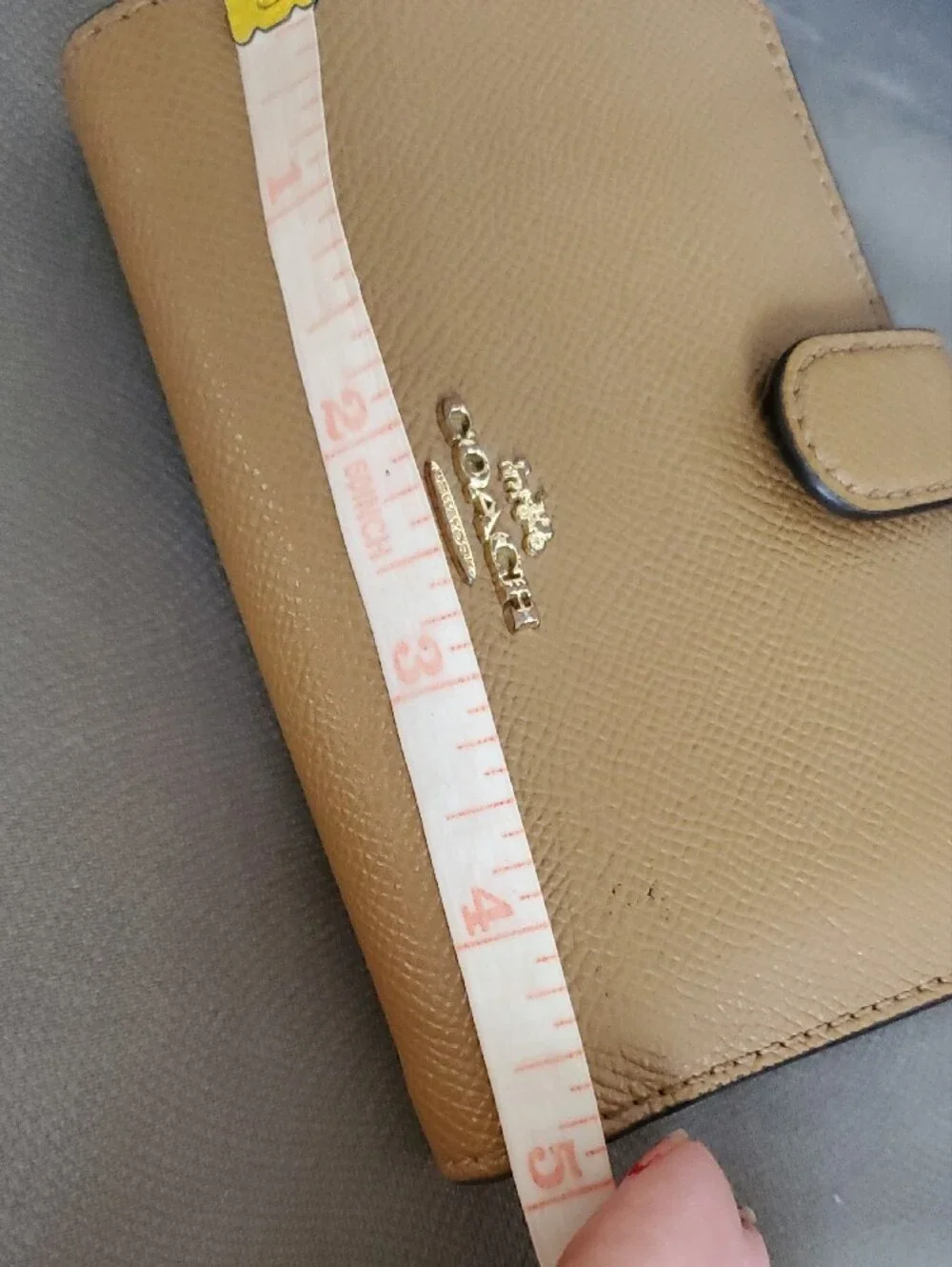 Coach Small Pebbled Leather Wallet in Light Tan with Gold Logo
